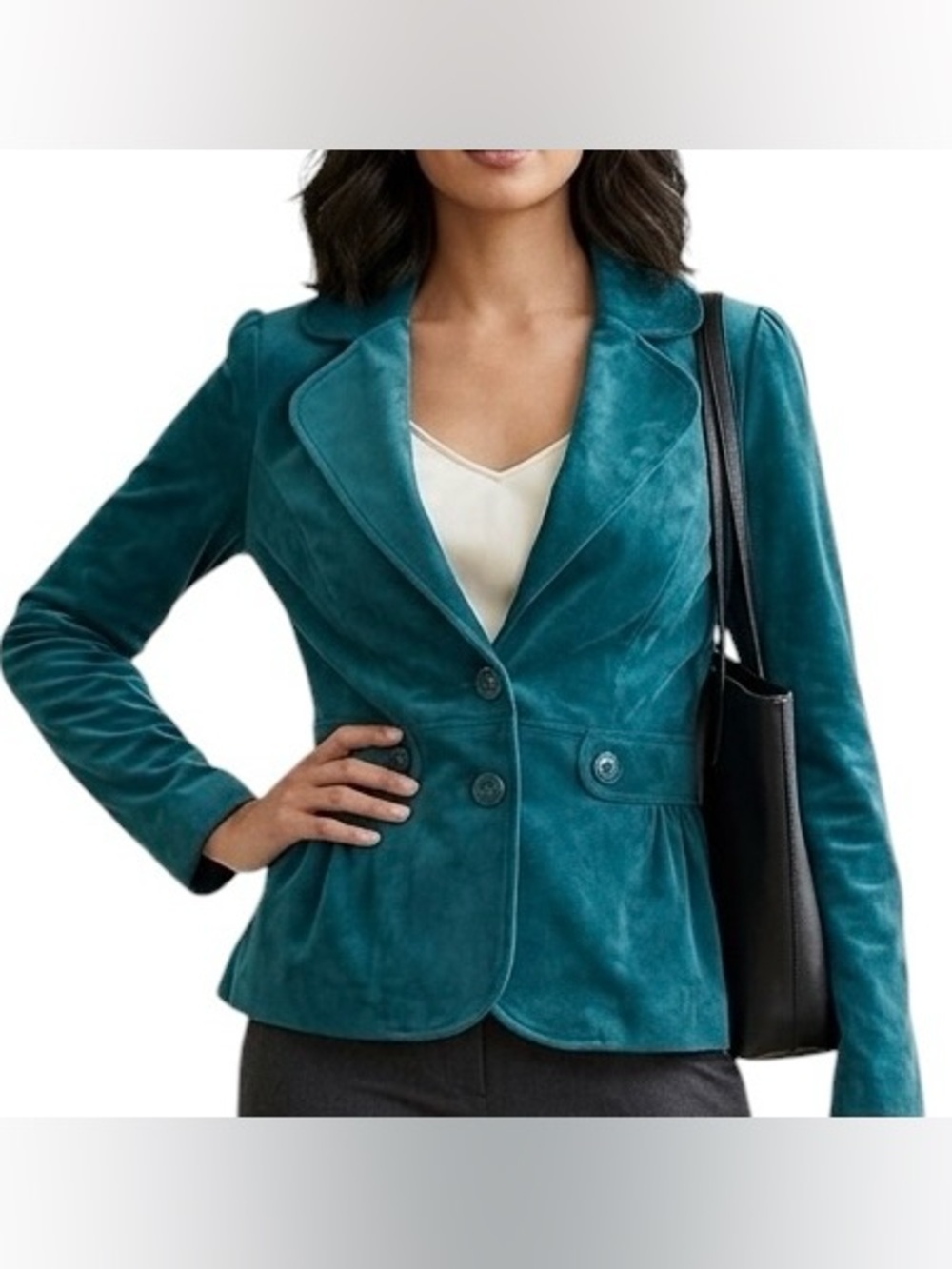 Notations Women's Teal Microsuede Peplum Hem
Blazer Office Career Work Wear
Sz M